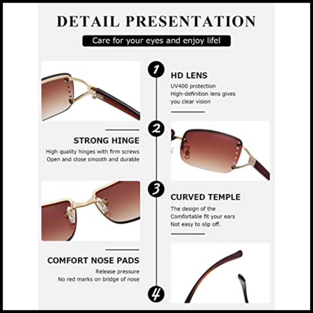 Retro Rectangle Sunglasses Rimless Frame Vintage … - image 6